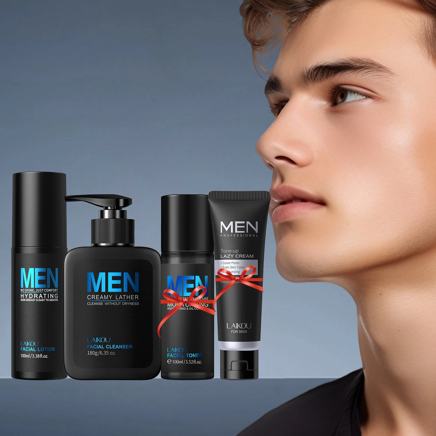 Laikou Men Skincare Set Four Piece Lazy Cream Cleanser Toner