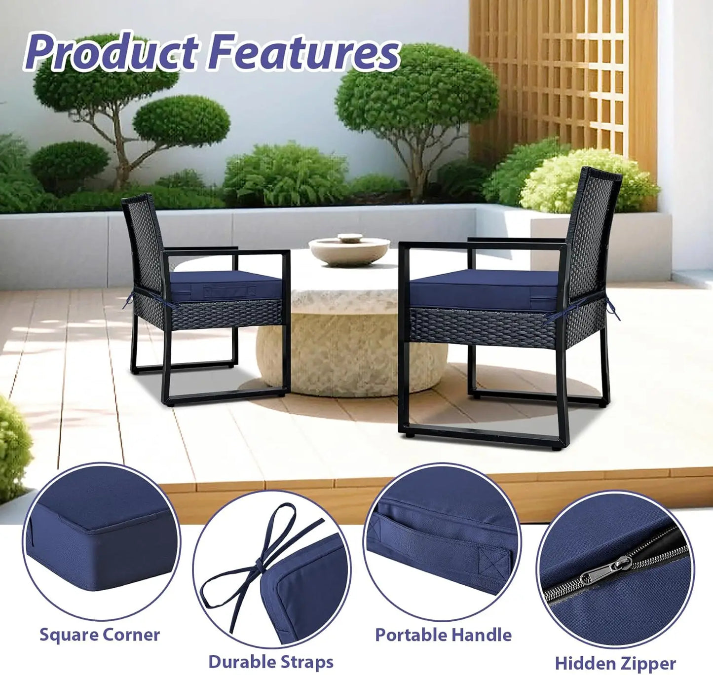 Waterproof Outdoor Chair Cushions Set Of 4 With Ties