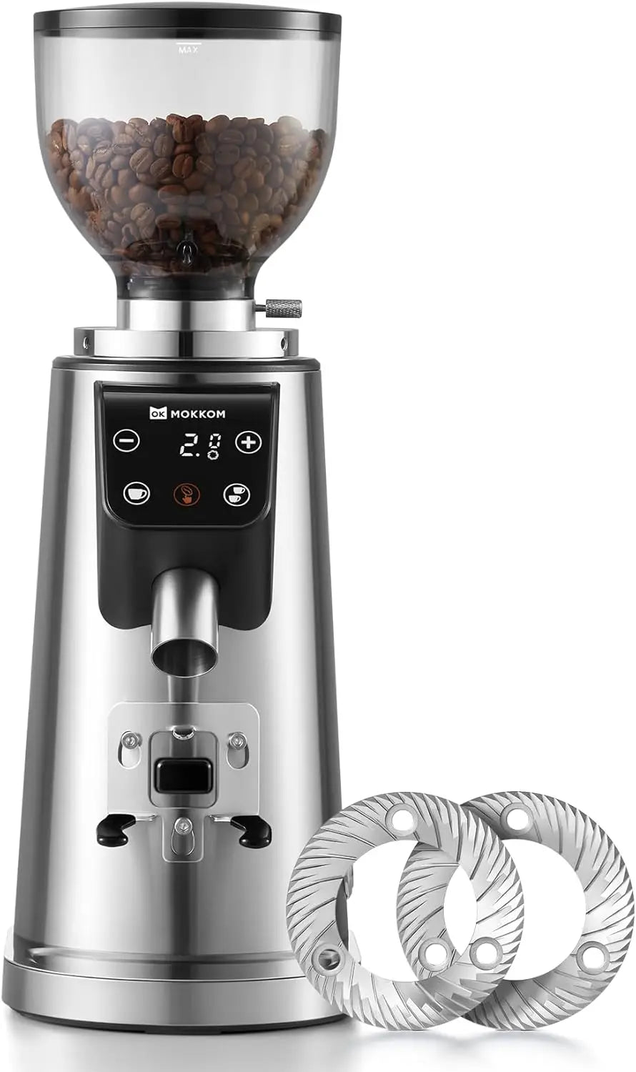 Flat Burr Coffee Grinder With Adjustable Timer LED Display