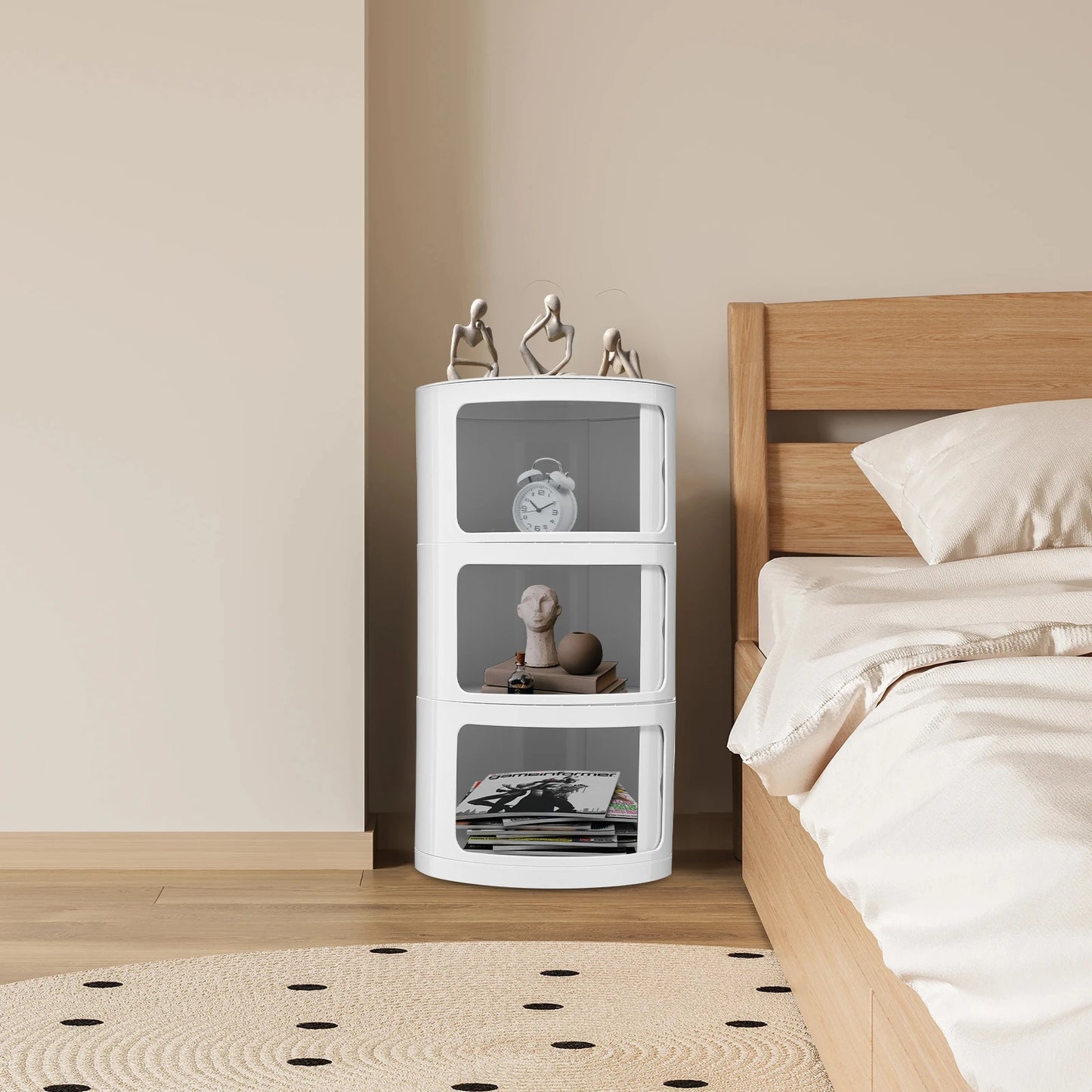 Round Bedside Cabinet With Three Drawers For Living Room