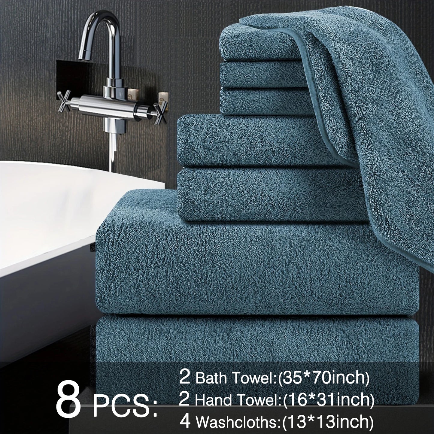 8pcs Oversized Bath Towels Set 35" x 70"- Includes 2 Large Bath Sheet & 4 Hand Towels & 4 Washcloths,Soft Absorbent & Quick Dry