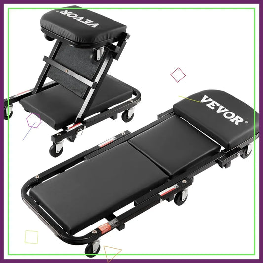 Foldable Garage Creeper 40in, 450lbs Capacity, 6 Wheels Padded Seat Steel Frame, Mechanics Stool for Shop Home