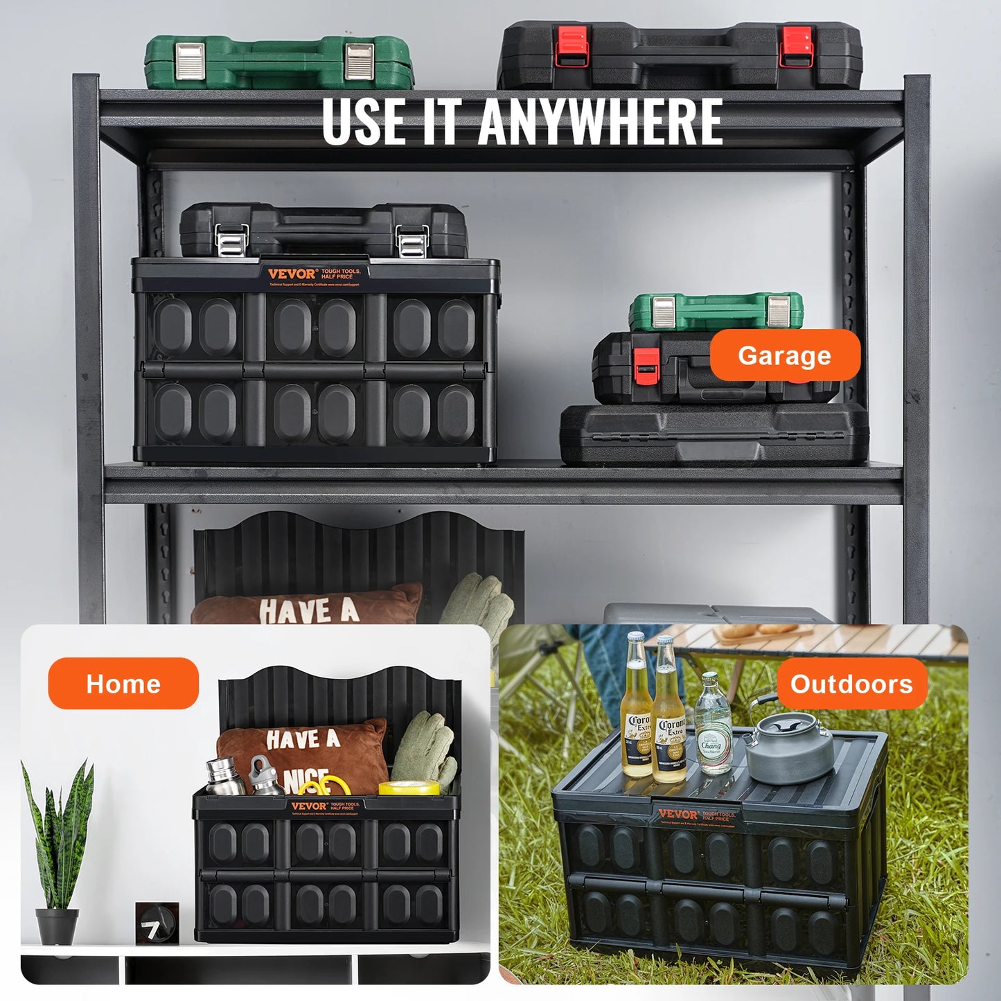 SucceBuy 3 Piece Collapsible Storage Bins With Lids For Garage