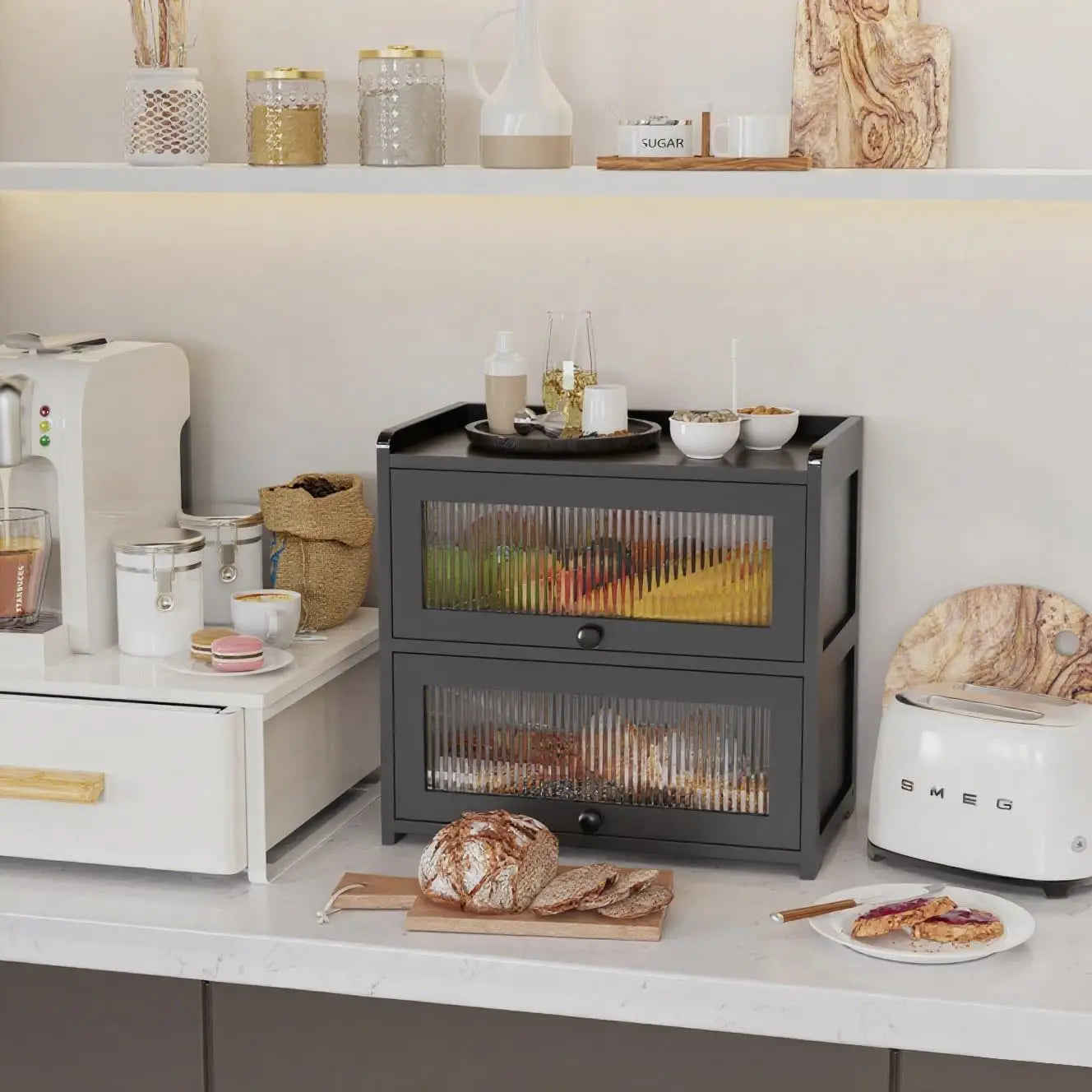 Bamboo Bread Box With 360 Degree Transparent Sides And Window