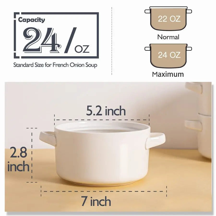 Ceramic Soup Bowls With Handles Set 6 Pack Dishwasher Safe