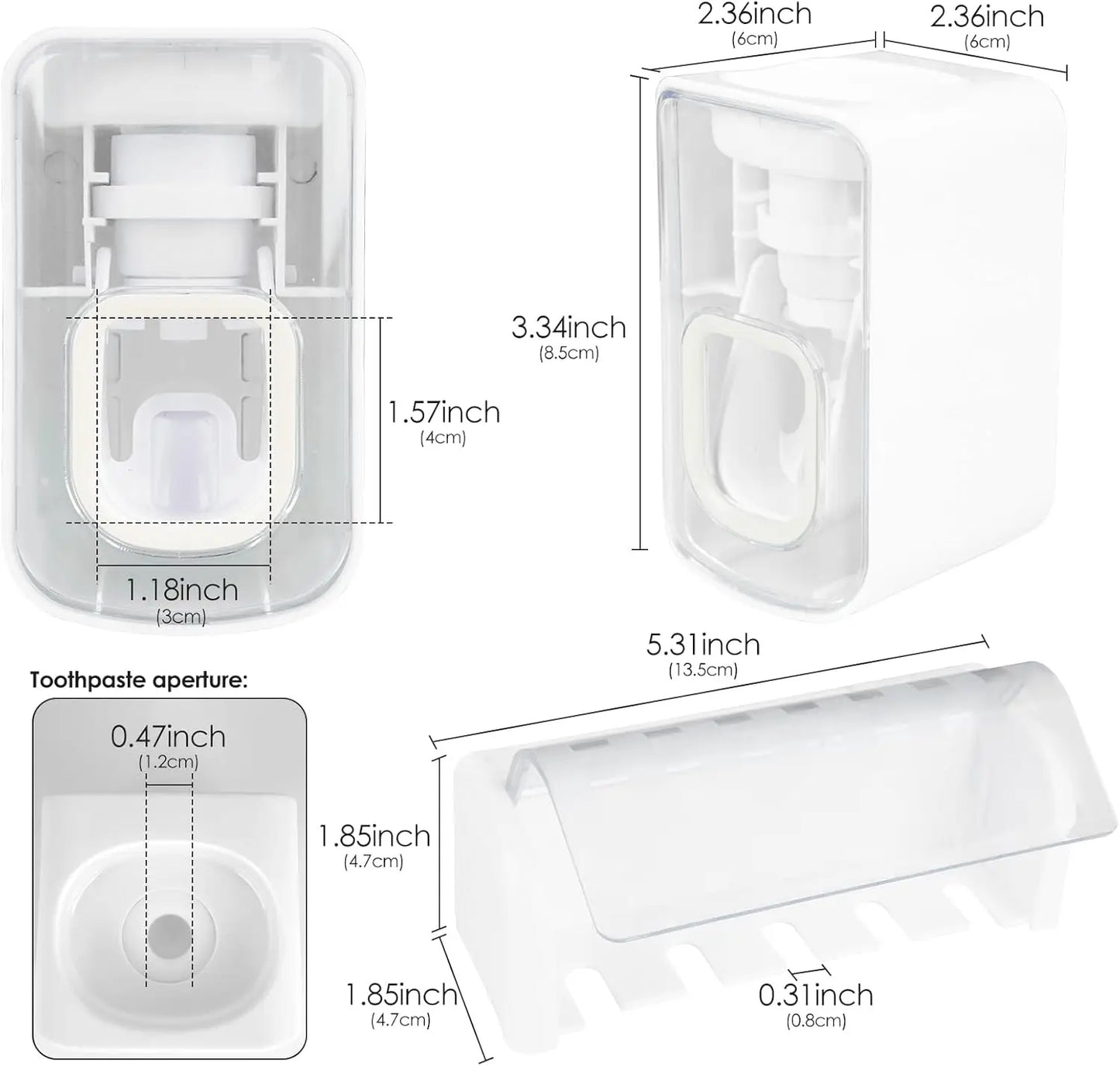 5-Slot Wall Mount Toothbrush Holder with Cover, Self-Adhesive Organizer for Shower, Automatic Toothpaste Dispenser