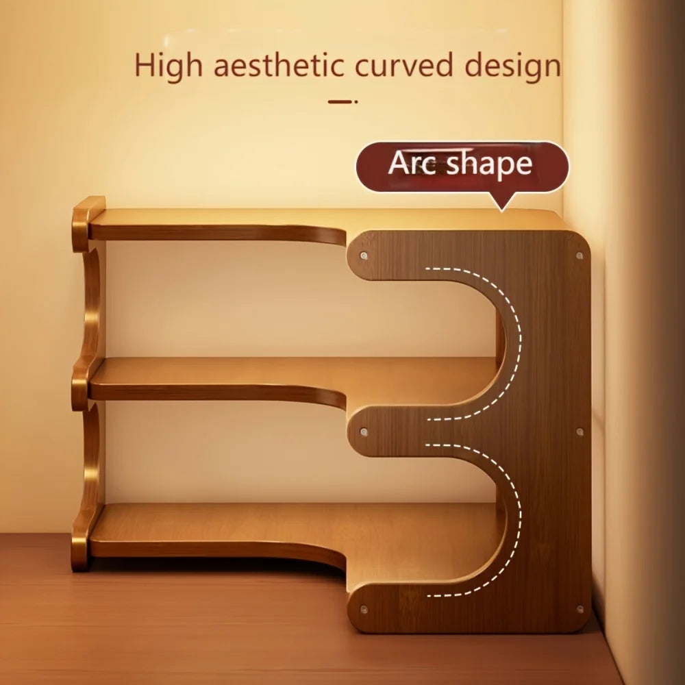 Three-Tier Bamboo Corner Desk Shelf Organizer For Plants Books