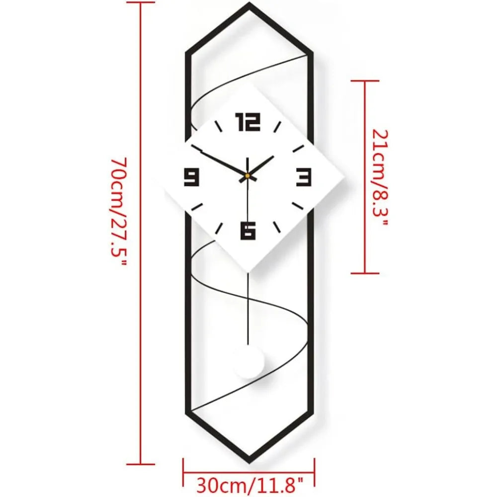 Silent Quartz Metal Wall Clock With Pendulum For Modern Decor