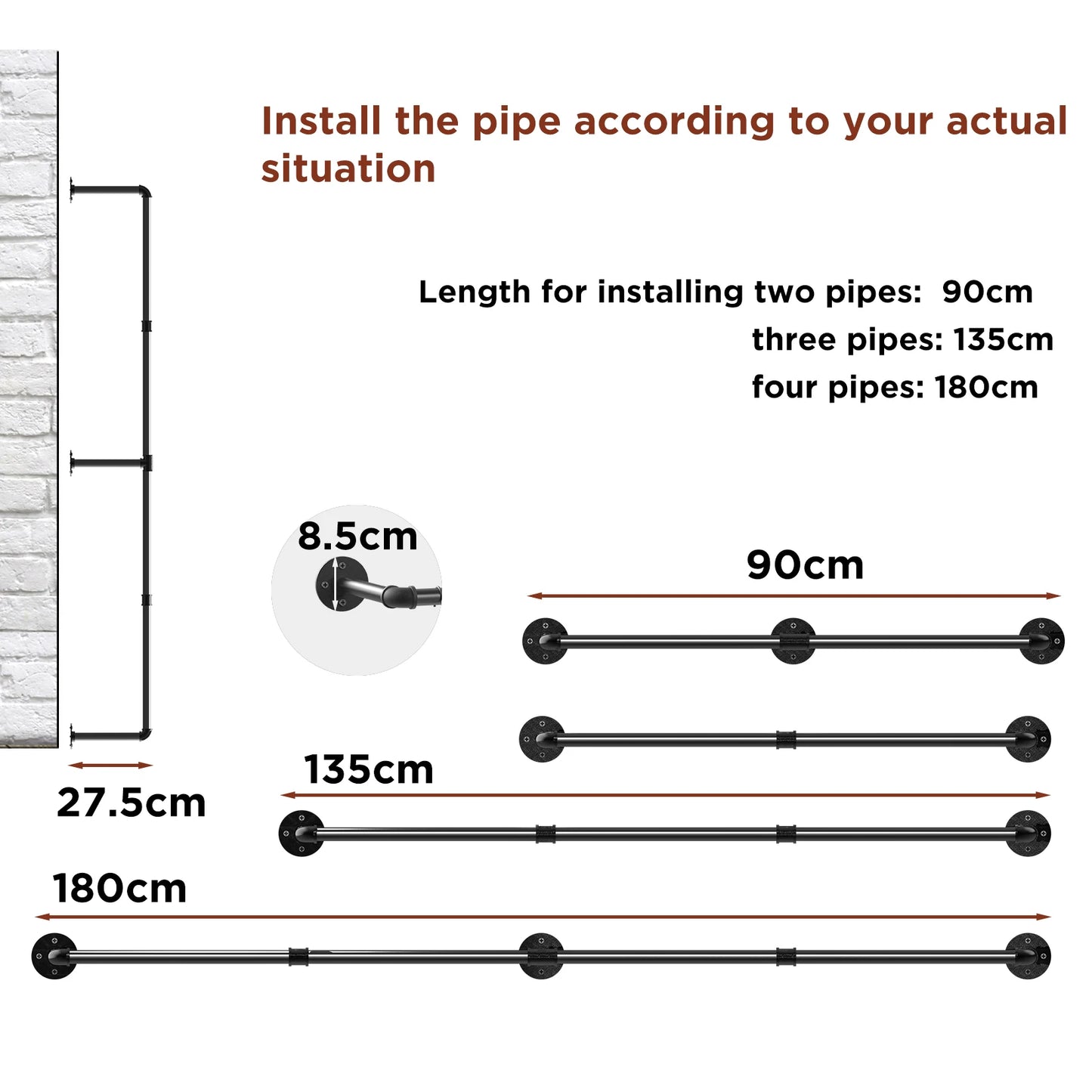 Industrial Pipe Clothes Rack Wall Mounted Garment Rail With Hooks