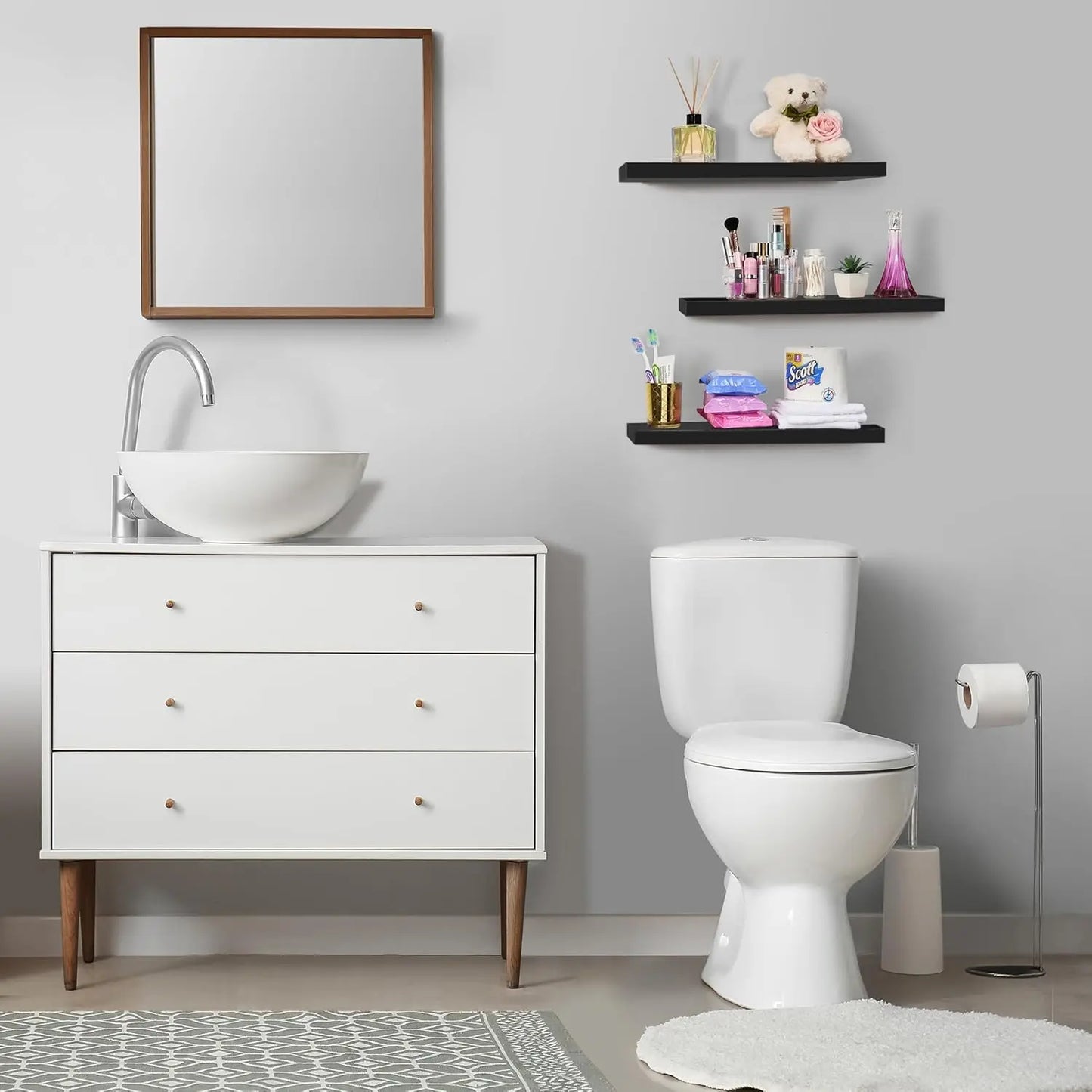 Floating Wall Shelves With Invisible Brackets For Bathroom Kitchen