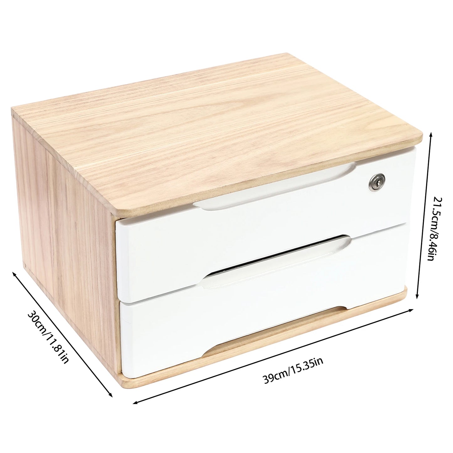 Wooden Desktop Storage Box Organizer With Lockable Drawers