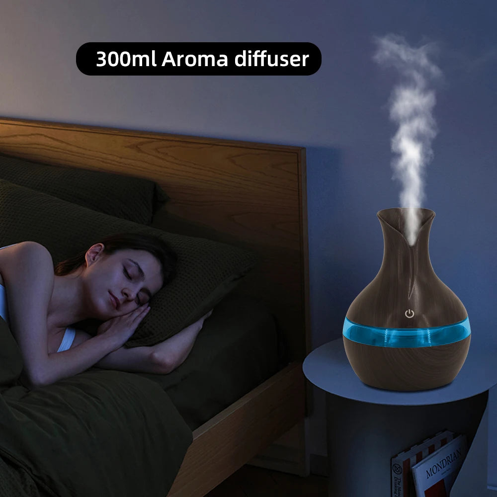 300ml USB Aromatherapy Humidifier Touch Control with 2 Essential Oils Portable for Travel Workspace Home