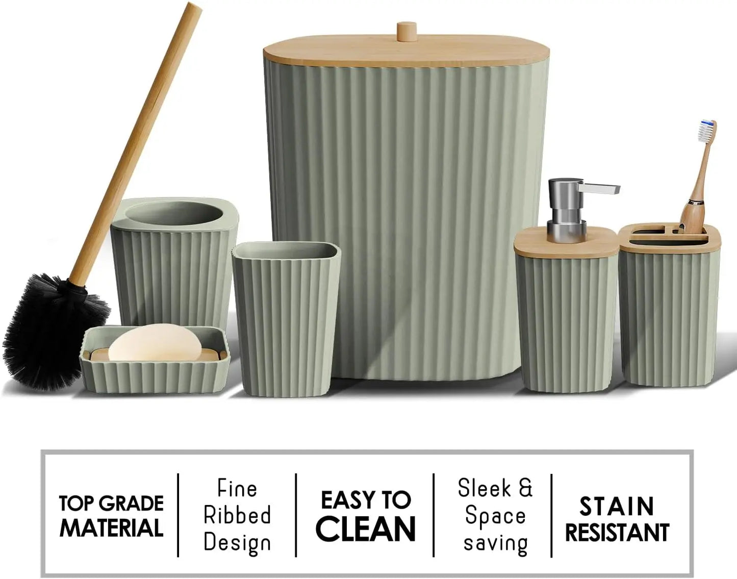 6-Piece Bathroom Accessory Set With Toilet Brush And Dispenser