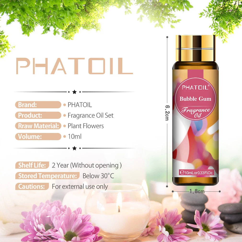 PHATOIL 9 Bottles Fragrance Oil Gift Box Set-10ml White Musk Coffee Bubble Gum Black Orchid Japanese Magnolia Coconut & Vanilla