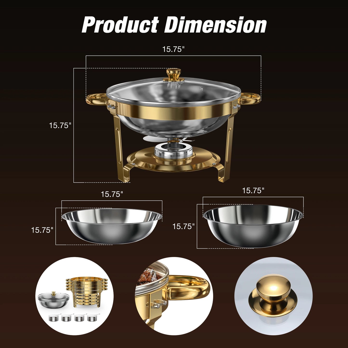5Qt Round Stainless Steel Chafing Dish Set for Buffets and Parties
