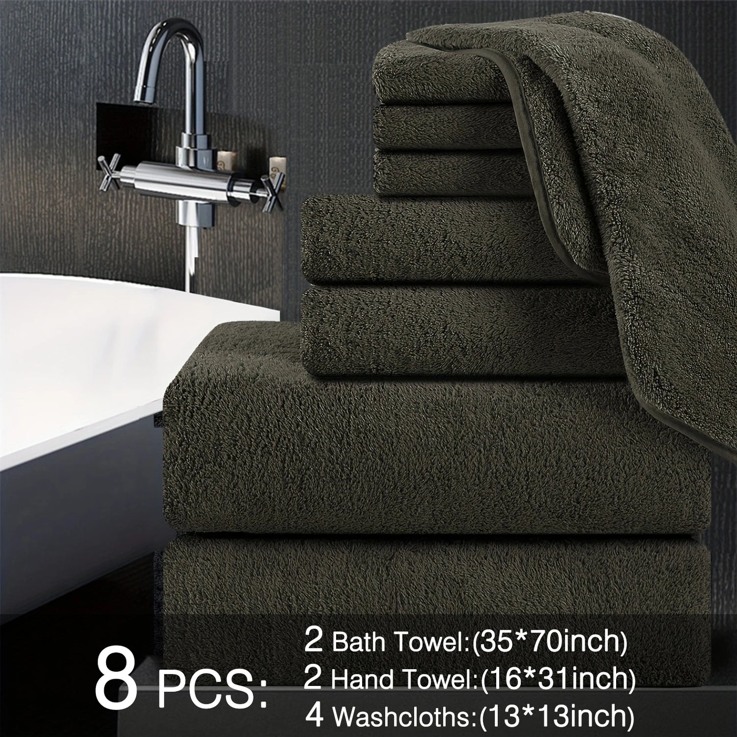 8pcs Oversized Bath Towels Set 35" x 70"- Includes 2 Large Bath Sheet & 4 Hand Towels & 4 Washcloths,Soft Absorbent & Quick Dry