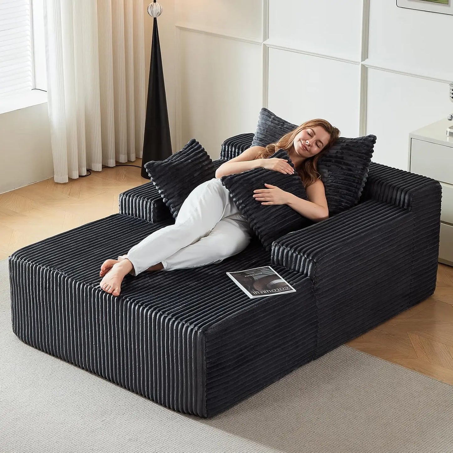 67 Inch Chaise Lounge Chair Indoor Oversized Upholstered Corduroy Sofa Bed Deep Seat Sleeper Couch Customized