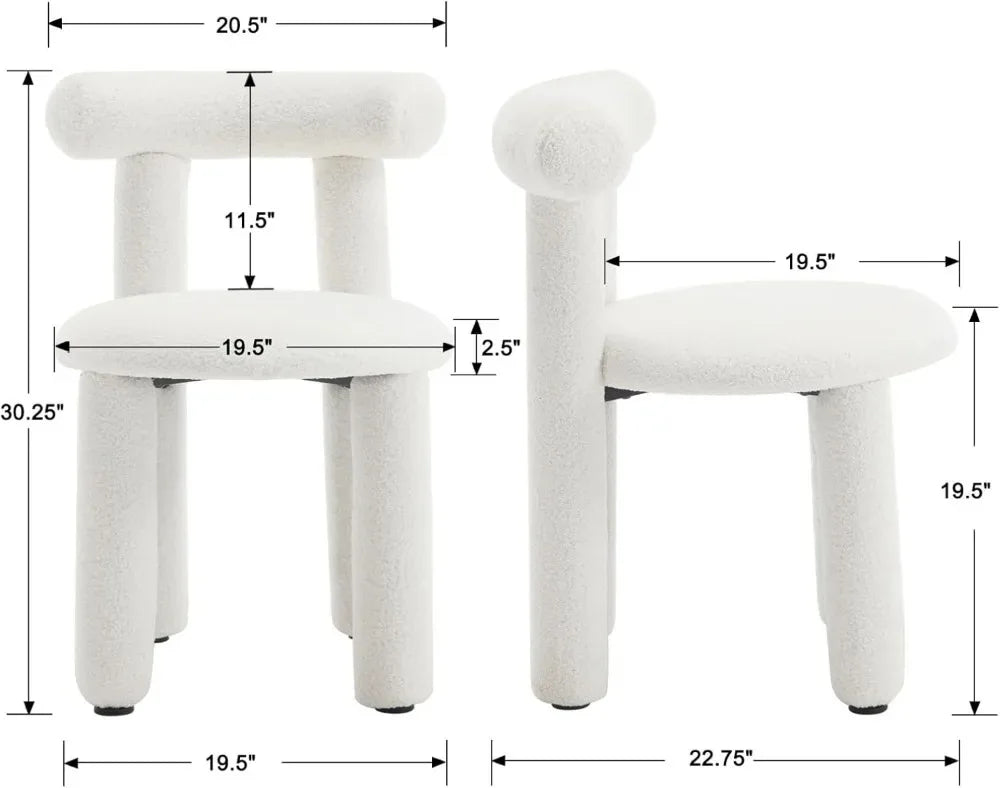 Modern White Boucle Dining Chairs Set of 2, Sherpa Upholstered Armless Barrel Back Kitchen Living Room Chairs