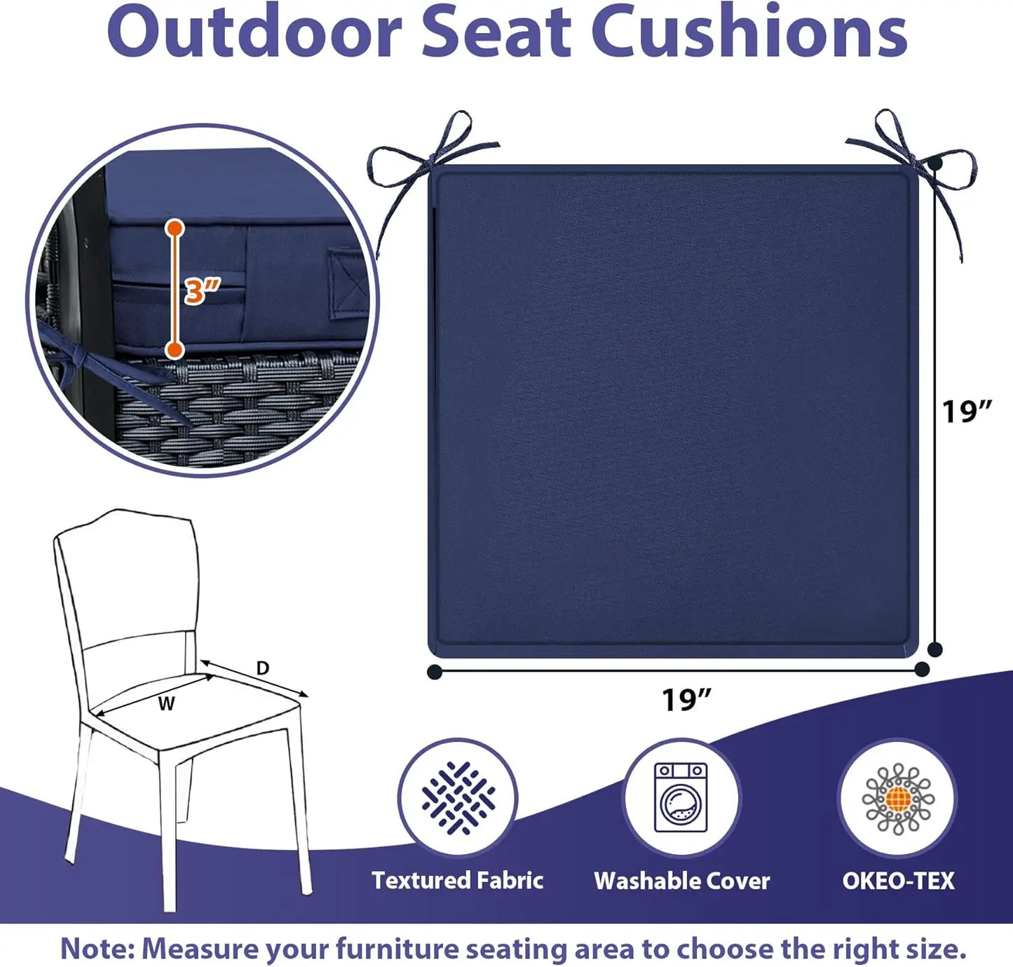 Waterproof Outdoor Chair Cushions Set Of 4 With Ties