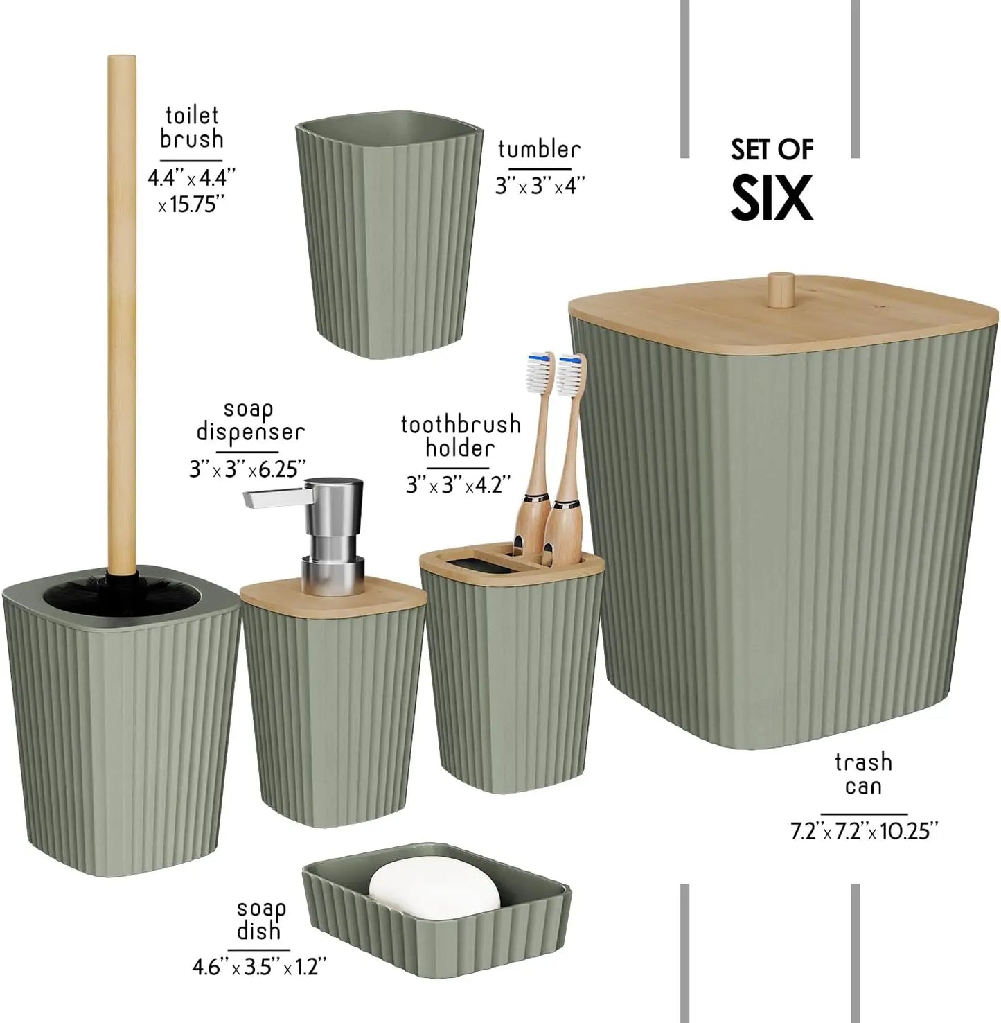 6-Piece Bathroom Accessory Set With Toilet Brush And Dispenser