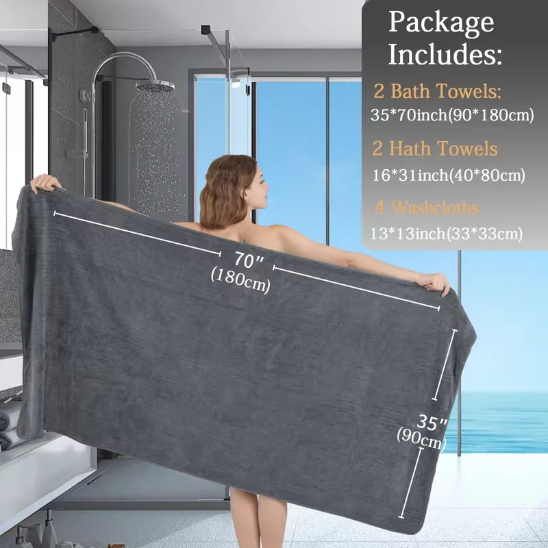 8pcs Oversized Bath Towels Set 35" x 70"- Includes 2 Large Bath Sheet & 4 Hand Towels & 4 Washcloths,Soft Absorbent & Quick Dry