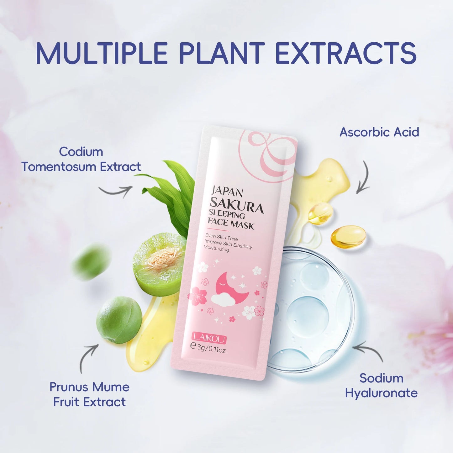 LAIKOU Sakura Skincare Set Hydration Toner Lip Mask Mud Mask