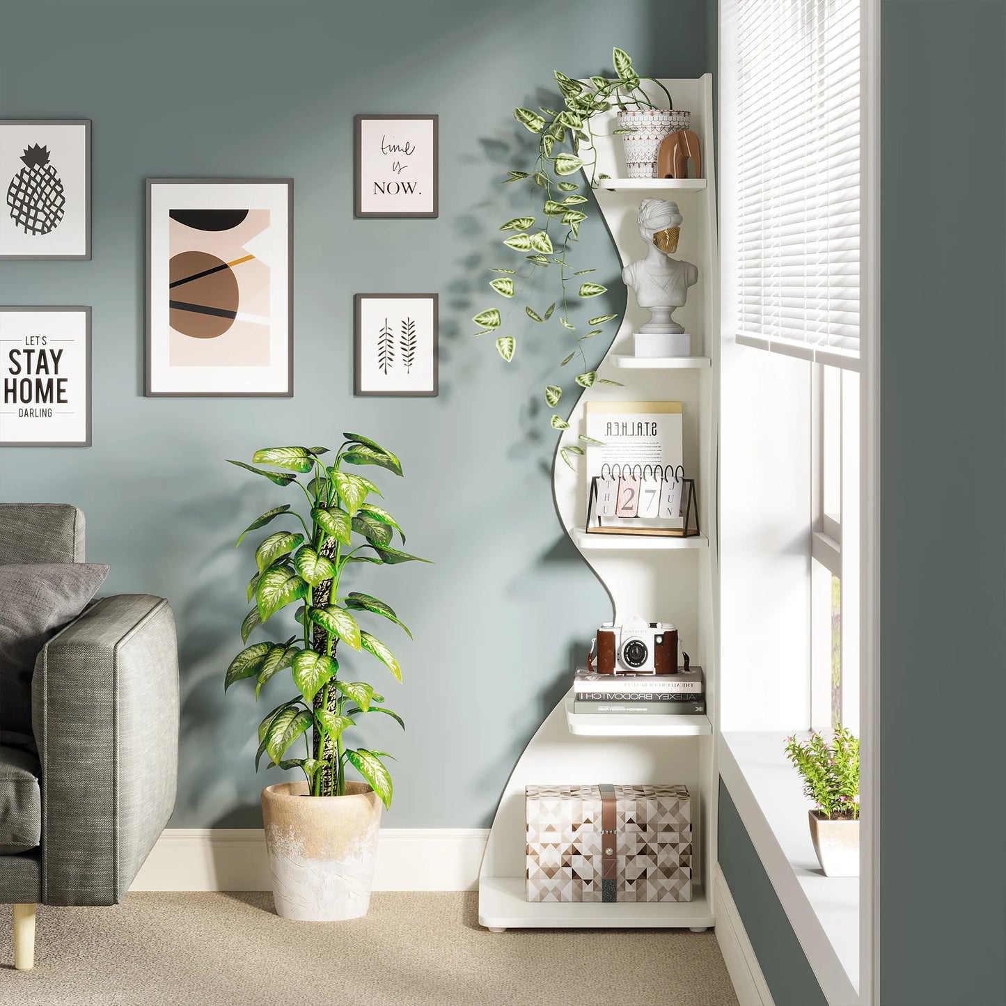 Tribesigns 5-Tier Corner Bookshelf Wall Plant Stand
