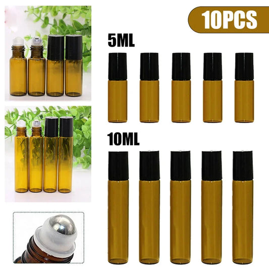 Amber Glass Roll On Bottles Refillable Set For Essential Oils