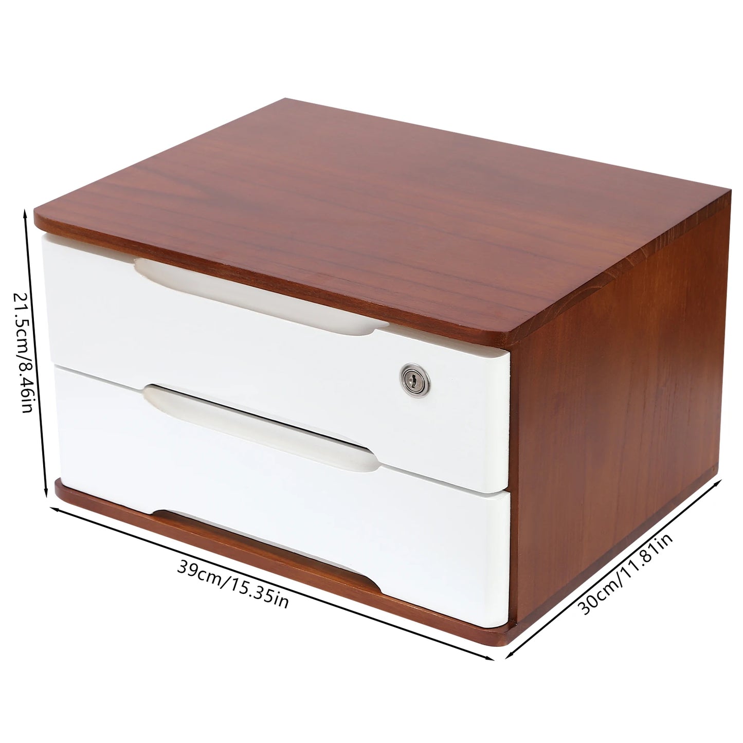 Wooden Desktop Storage Box Organizer With Lockable Drawers