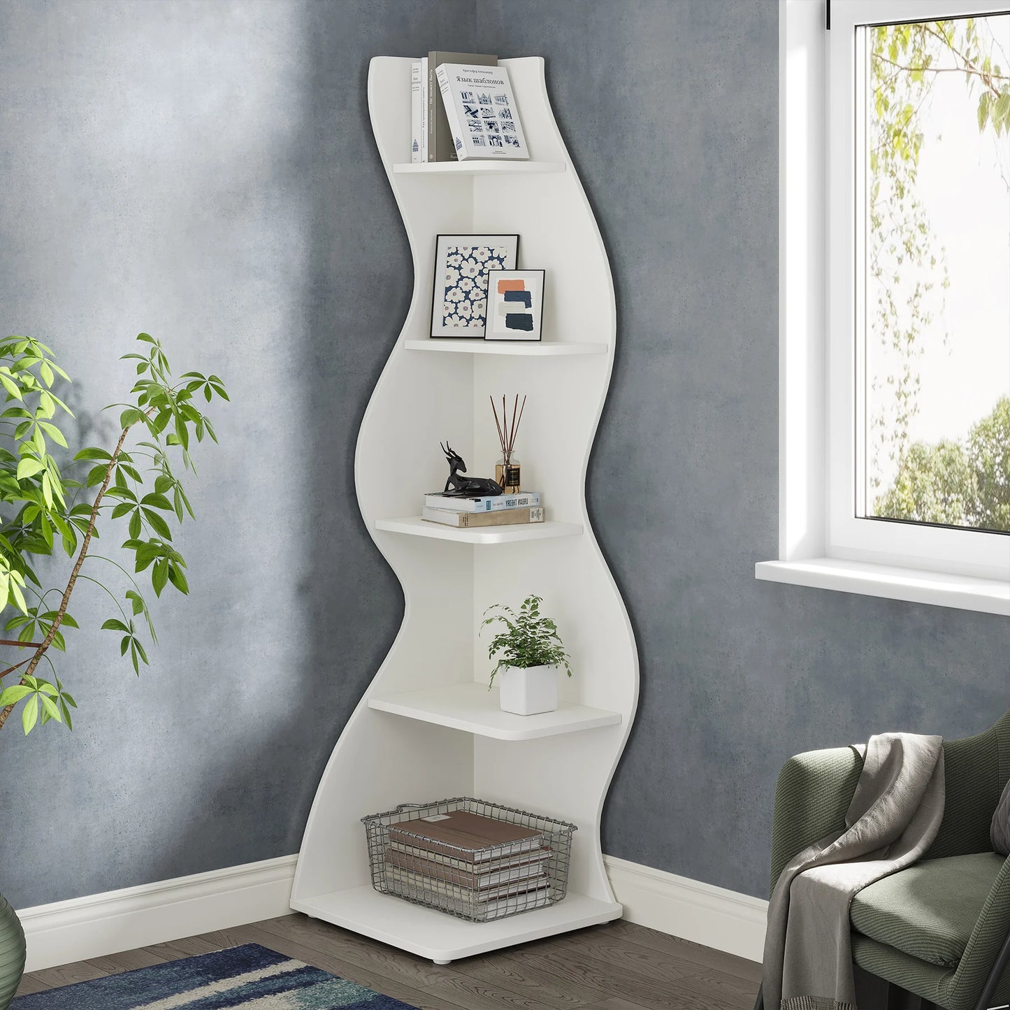 Tribesigns 5-Tier Corner Bookshelf Wall Plant Stand