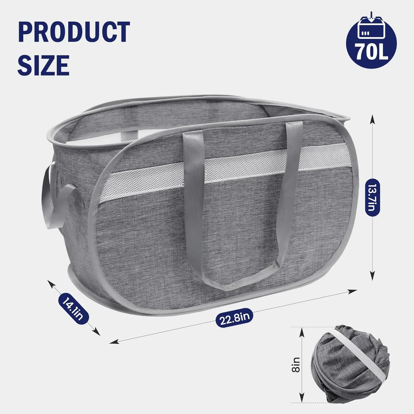 Collapsible Laundry Basket Foldable Pop Up Hamper With Handles Durable