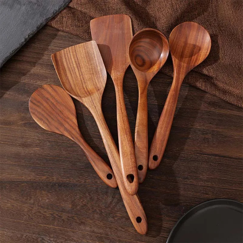 Teak Wood Utensil Set 5 Piece Kitchen Tools Spatula