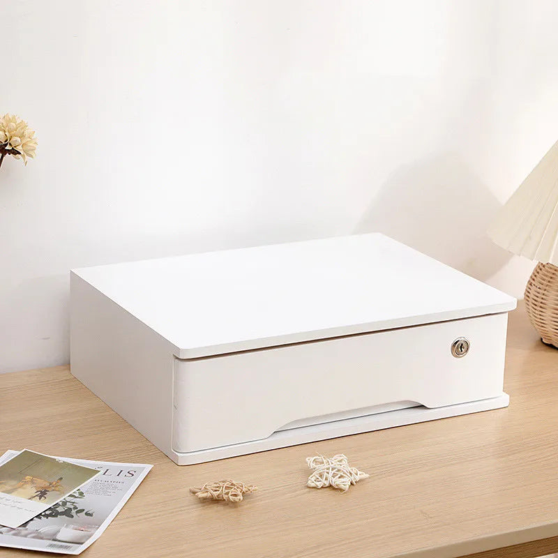 Wooden Desktop Storage Box Organizer With Lockable Drawers