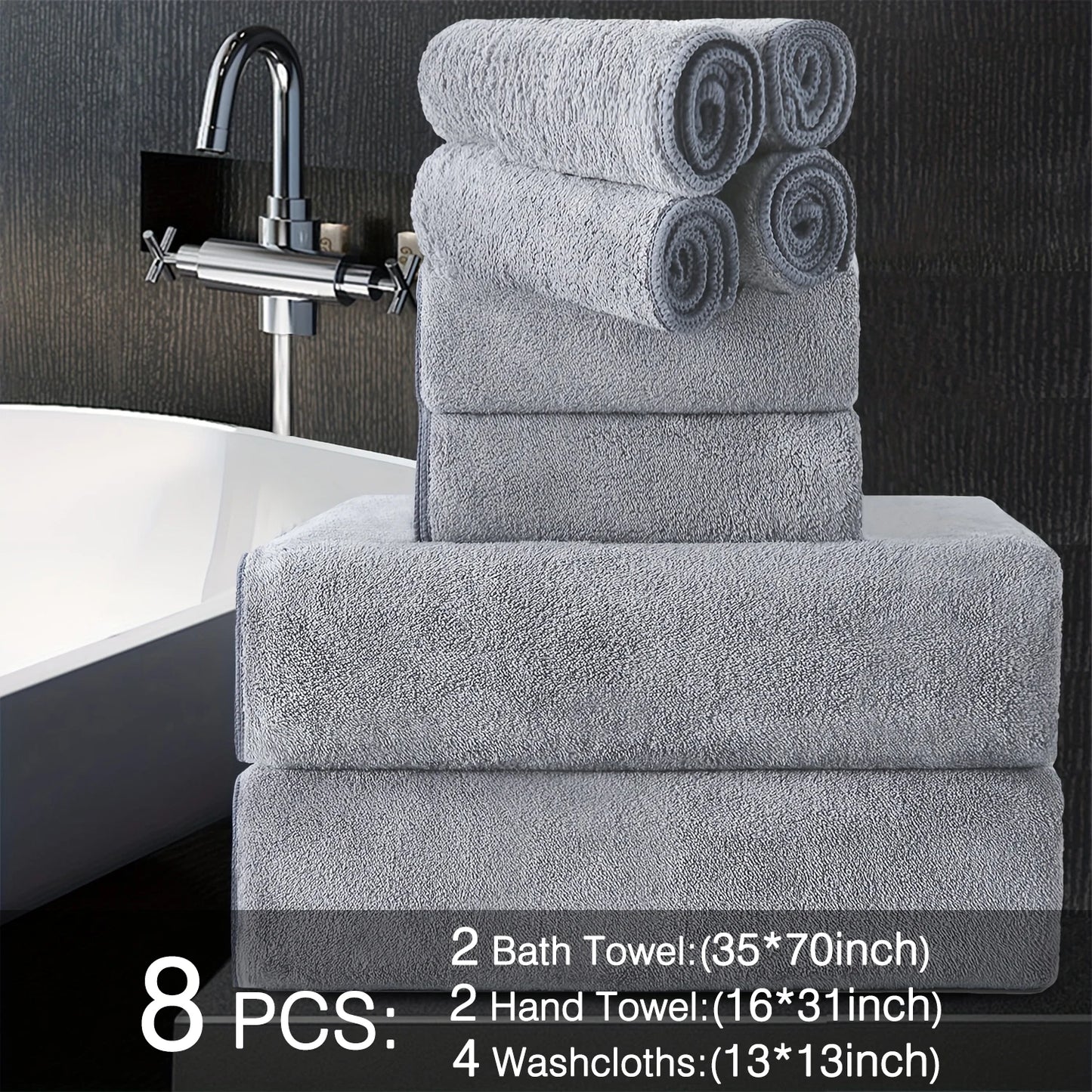 8pcs Oversized Bath Towels Set 35" x 70"- Includes 2 Large Bath Sheet & 4 Hand Towels & 4 Washcloths,Soft Absorbent & Quick Dry