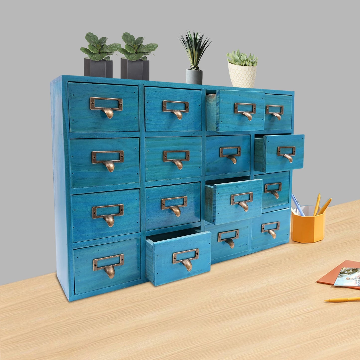 Wooden Apothecary Cabinet 16 Drawers Desk Organizer