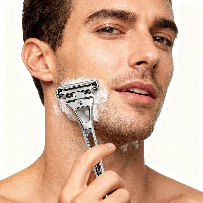 Shavcooo GP600 Glide 6.0 Pro Stainless Steel 4 Half Blades Safety Razor DIY Magnetic Rotate head Shaver for Men Shaving Kit Gift