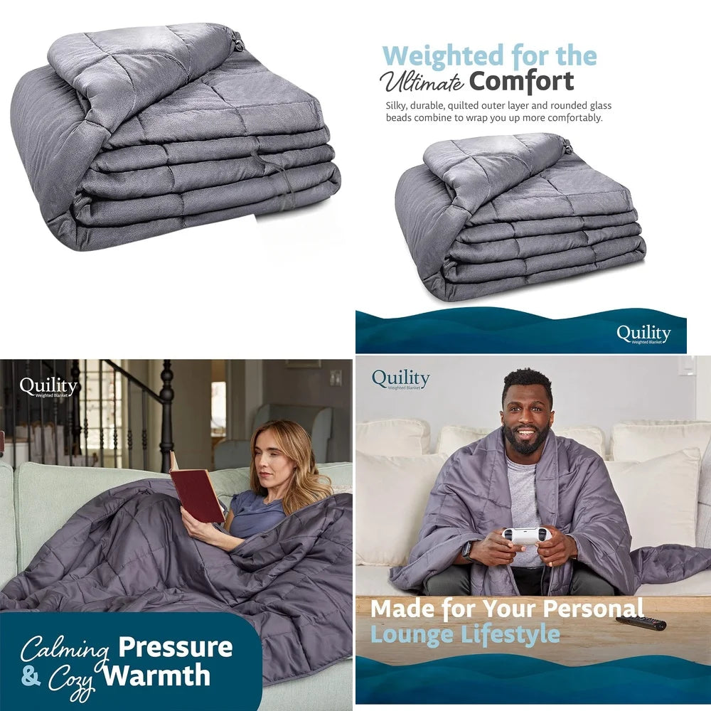 BlanketHeavy Weighted Blanket for Adults 20 LB 60x80 Full Size Gray Soft Comfortable Bedding for Relaxation and Stress Relief