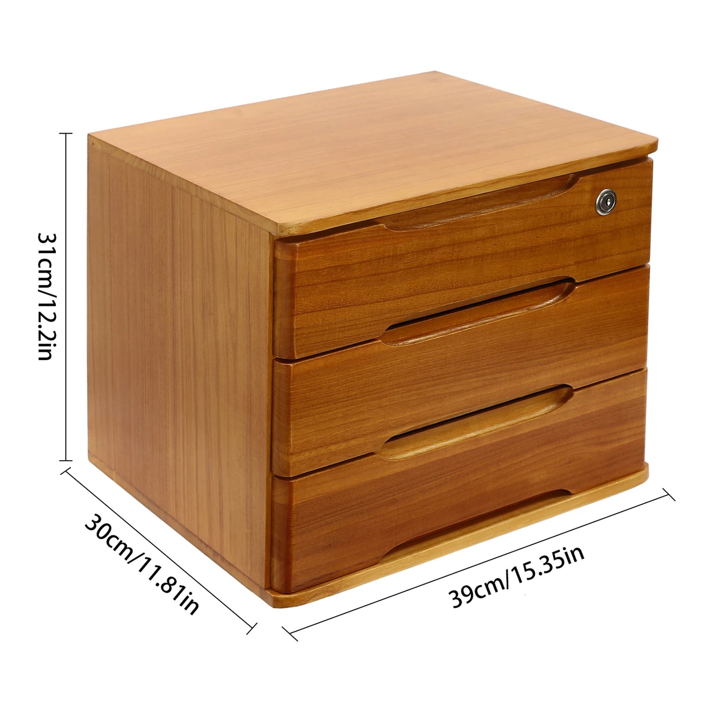 Wooden Desktop Storage Box Organizer With Lockable Drawers