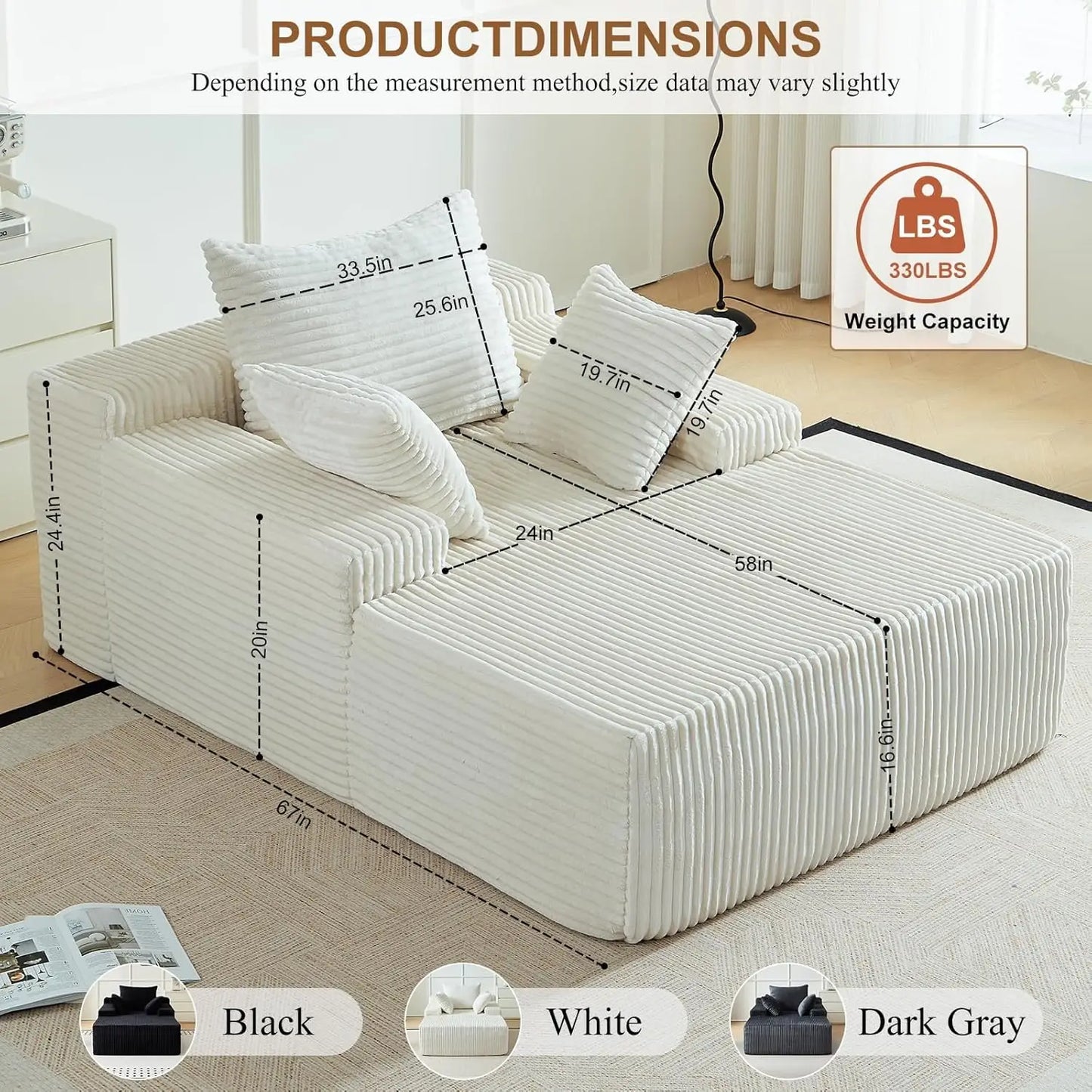 67 Inch Chaise Lounge Chair Indoor Oversized Upholstered Corduroy Sofa Bed Deep Seat Sleeper Couch Customized