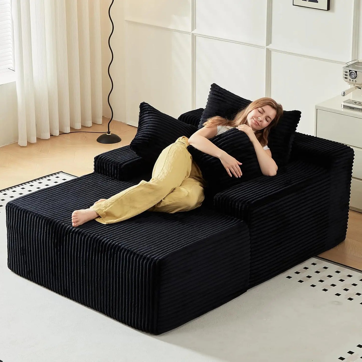 67 Inch Chaise Lounge Chair Indoor Oversized Upholstered Corduroy Sofa Bed Deep Seat Sleeper Couch Customized