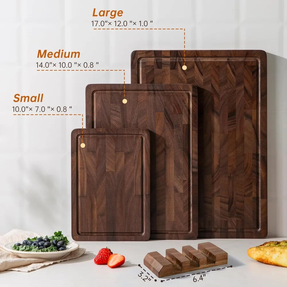 Walnut Wood Cutting Board Set, Double-Sided With Handles
