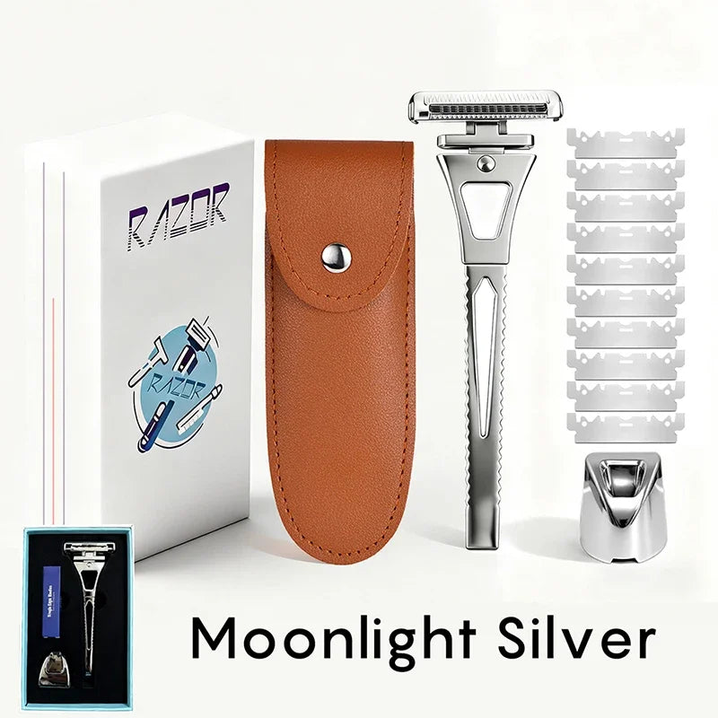 Shavcooo GP600 Glide 6.0 Pro Stainless Steel 4 Half Blades Safety Razor DIY Magnetic Rotate head Shaver for Men Shaving Kit Gift