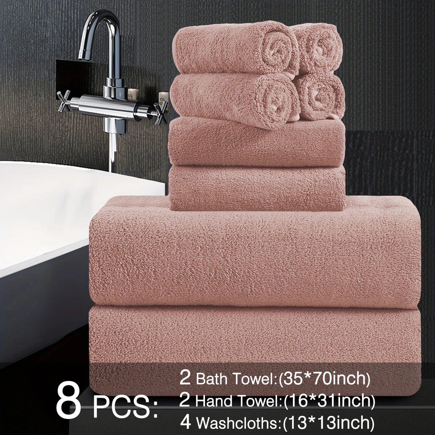 8pcs Oversized Bath Towels Set 35" x 70"- Includes 2 Large Bath Sheet & 4 Hand Towels & 4 Washcloths,Soft Absorbent & Quick Dry
